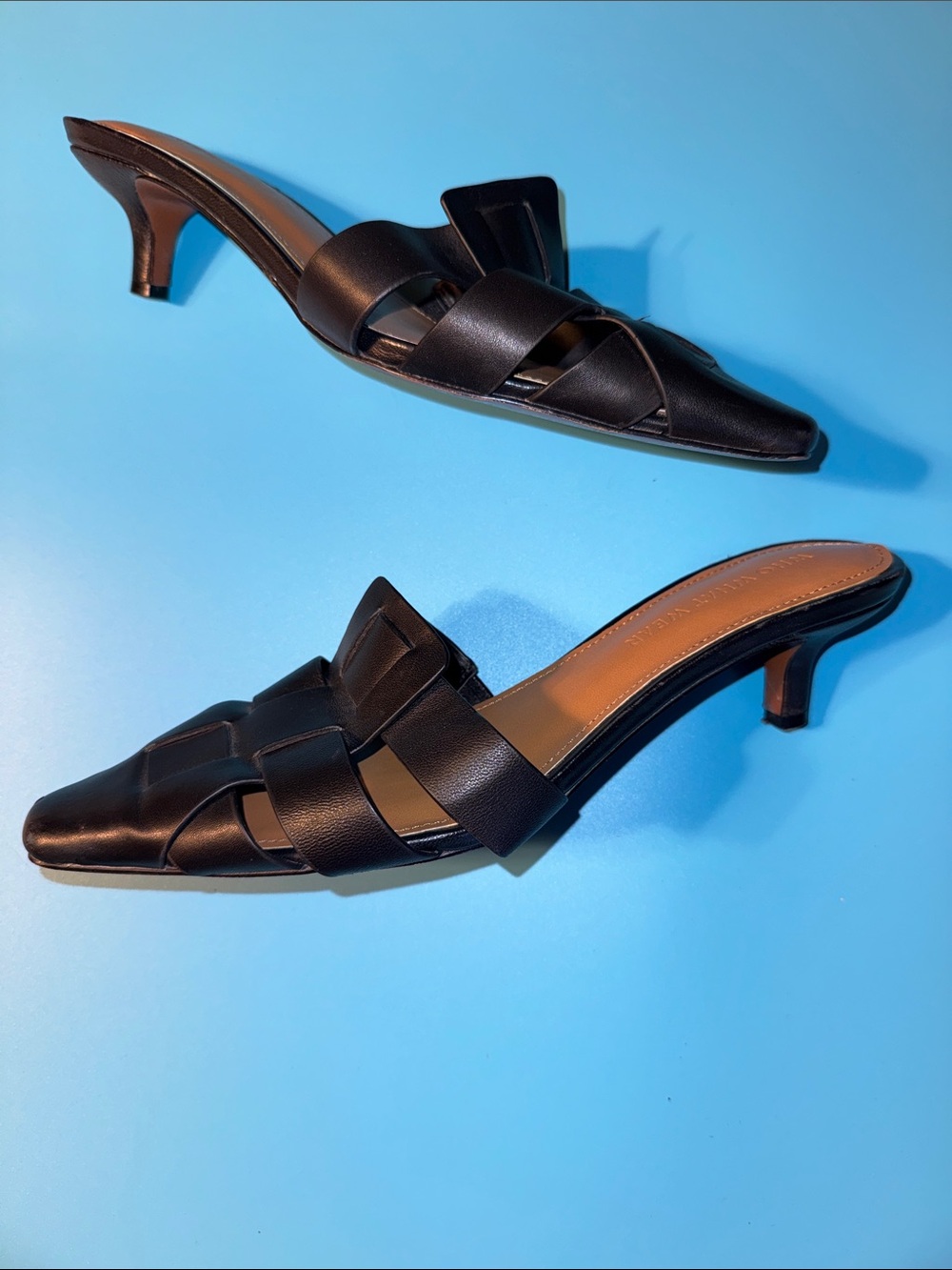 Who What Wear Black Woven Leather Kitten Heel Mules